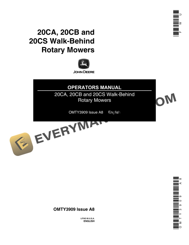 John Deere 20CA, 20CB, 20CS Walk-Behind Rotary Mowers Operator Manual OMTY3909