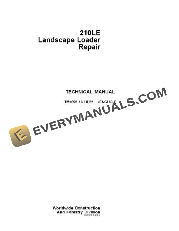 John Deere 210LE Backhoe Loader Repair Manual TM1692