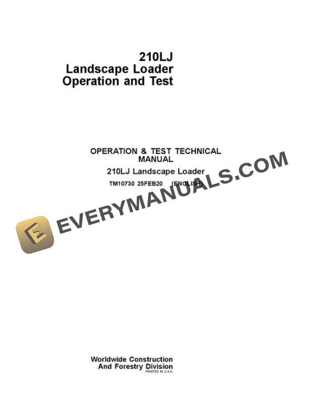 John Deere 210LJ Landscape Loader Test Manual TM10730