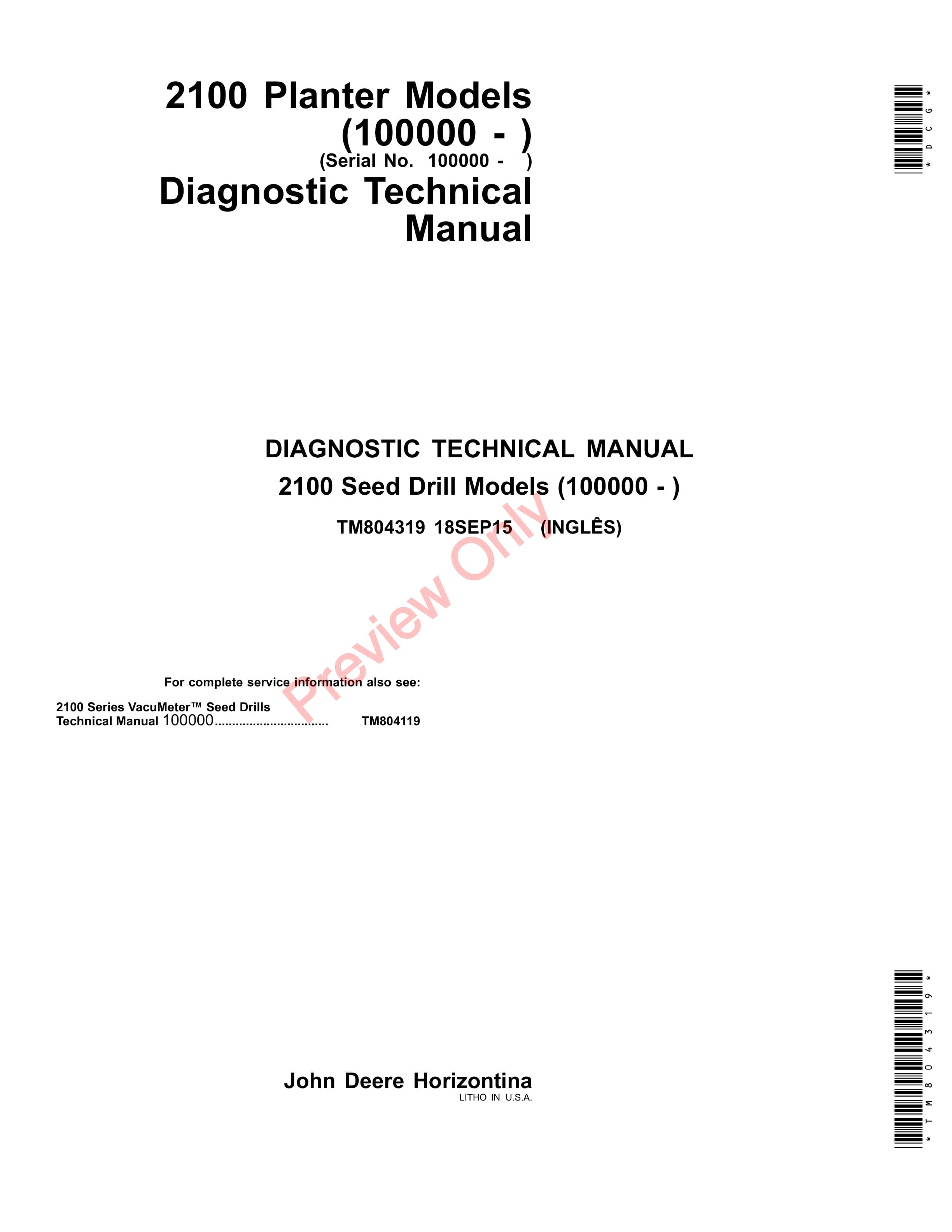 John Deere 2113 2115 2117 2122 2126 2130 and 2134 Planters Diagnostic Technical Manual TM804319 15AUG17 1