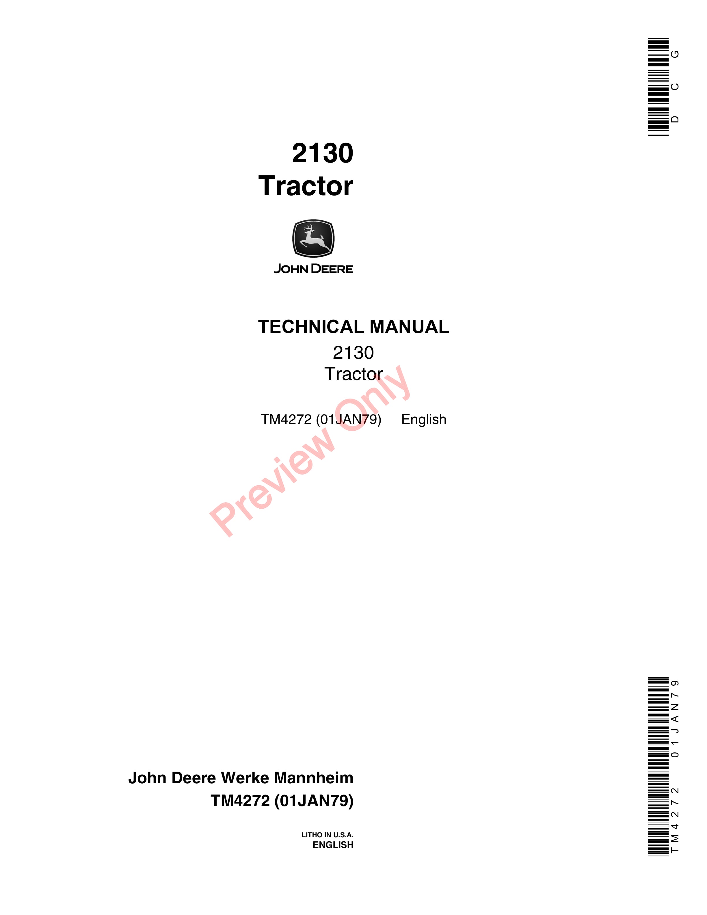 John Deere 2130 Tractor Technical Manual TM4272 01JAN79 1