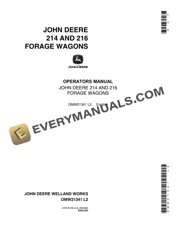 John Deere 214 AND 216 FORAGE WAGON Operator Manual OMW21341 1
