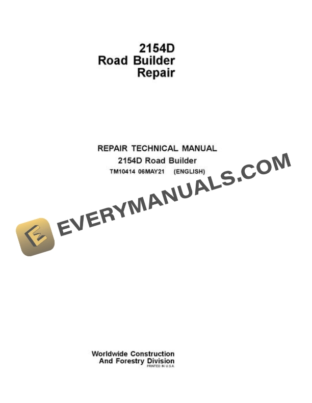 John Deere 2154D Road Builder Repair Manual TM10414