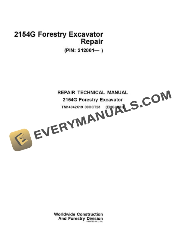 John Deere 2154G Excavator Repair Manual TM14042X19