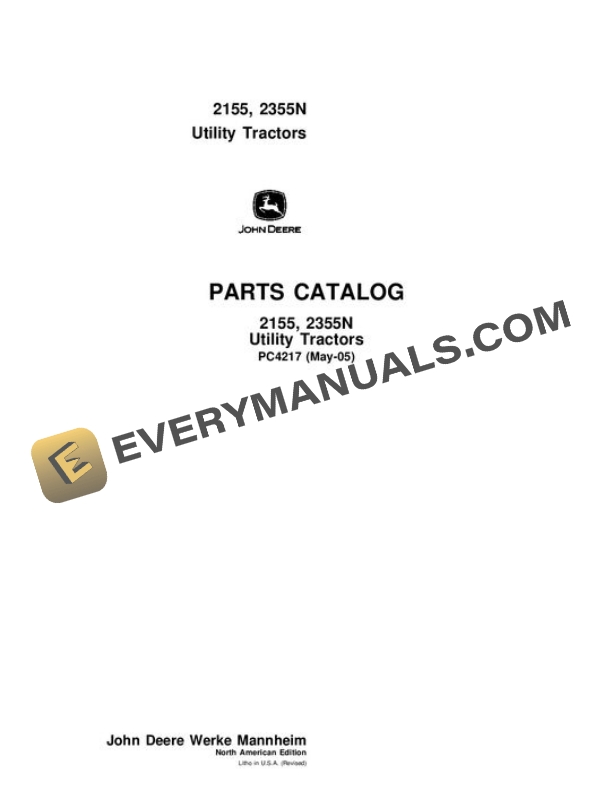John Deere 2155 2355N Tractor Parts Catalog PC4217