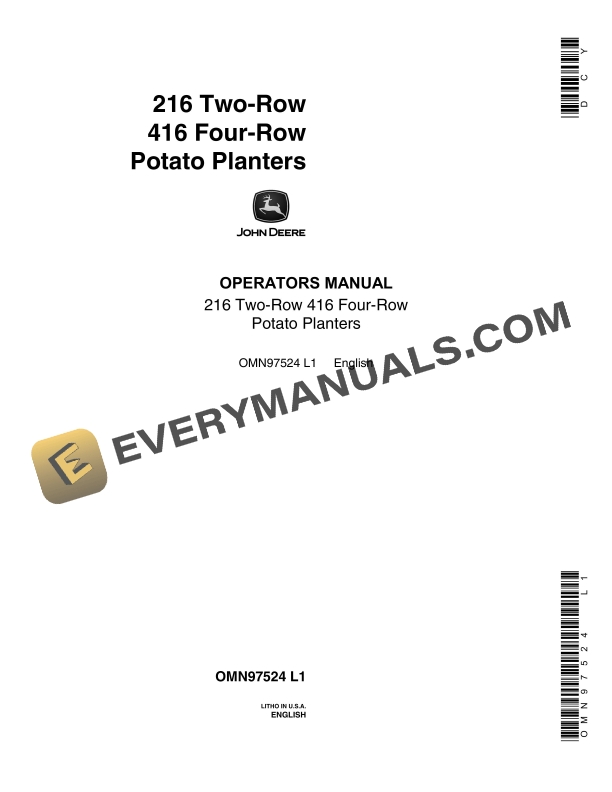 John Deere 216 Two Row 416 Four Row Potato Planter Operator Manual OMN97524 1