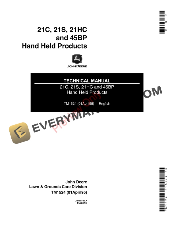 John Deere 21C, 21S, 21HC and 45BP Hand Held Products Technical Manual TM1524 01APR95