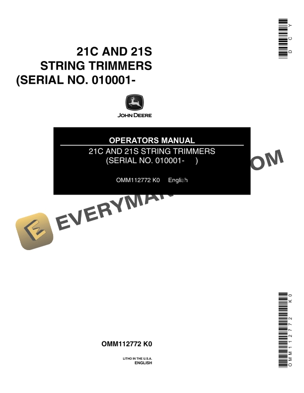 John Deere 21C AND 21S STRING TRIMMERS Operator Manual OMM112772 1