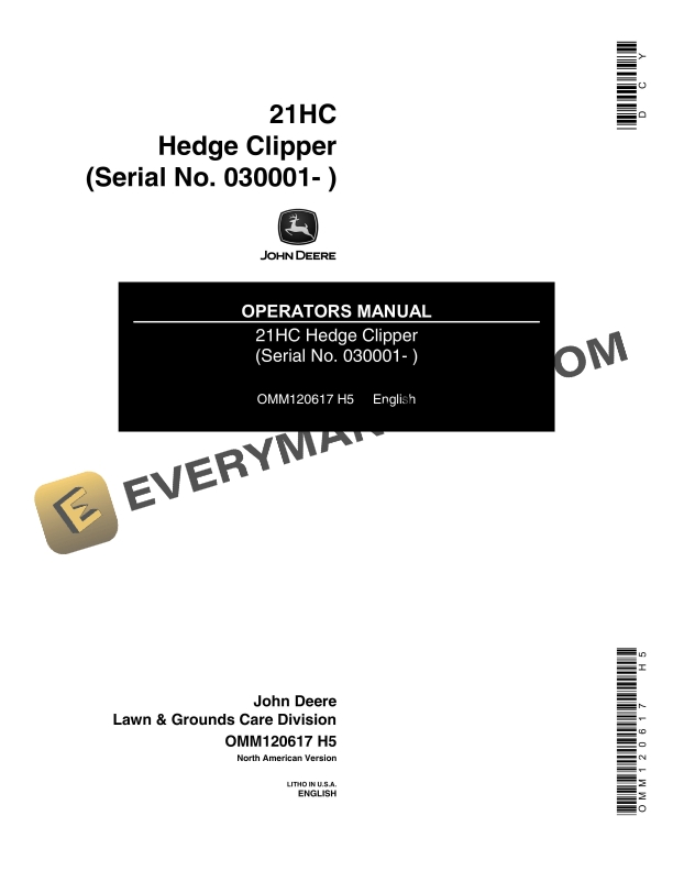 John Deere 21HC Hedge Clipper Operator Manual OMM120617 1