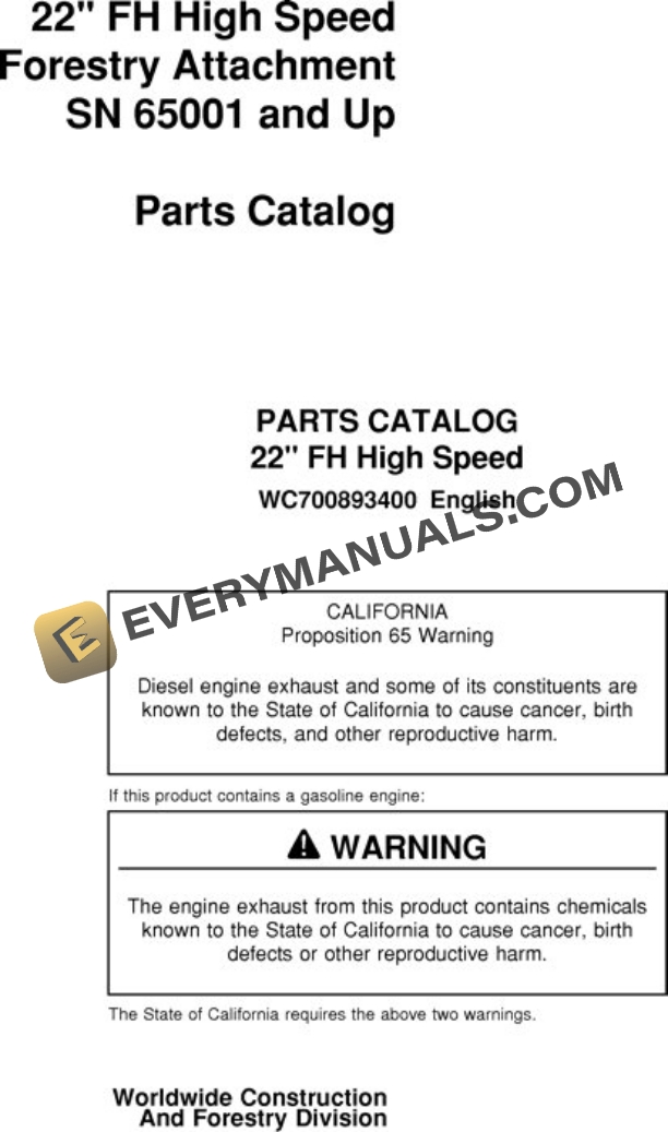 John Deere 22 Inch Attachment Parts Catalog WC700893400