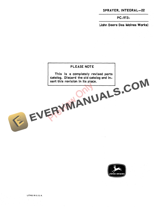 John Deere 22 Integral Sprayer Parts Catalog PC913 01JAN68