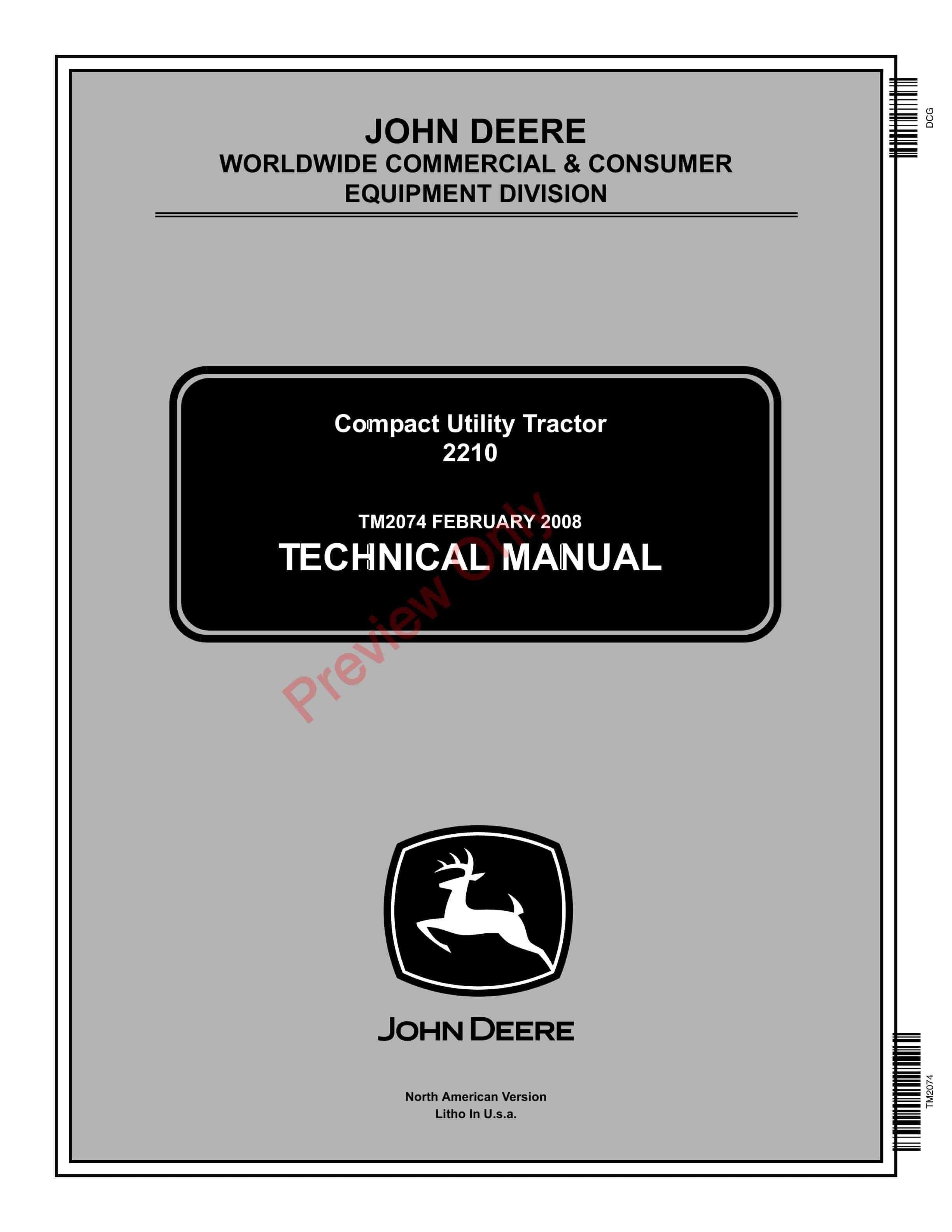 John Deere 2210 Compact Utility Tractor Technical Manual TM2074 01FEB08 1