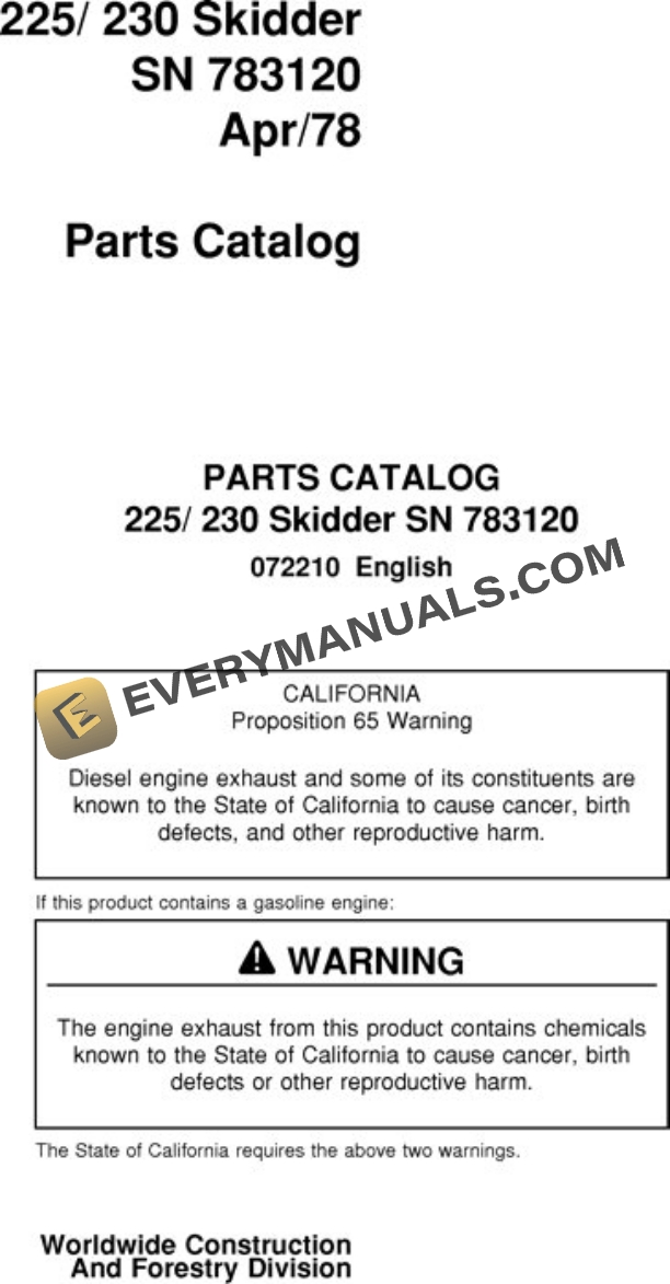 John Deere 225 230 Skidder Parts Catalog 072210