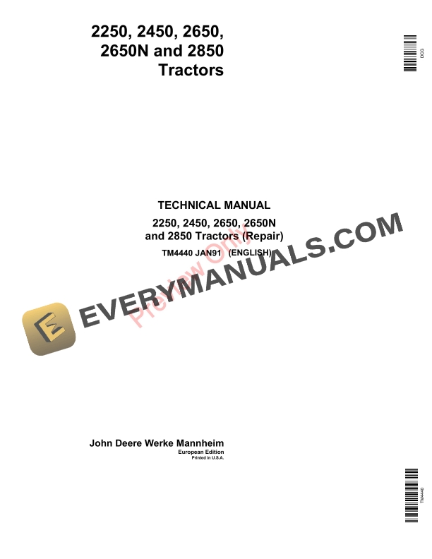John Deere 2250 2450 2650 2650N and 2850 Tractors Technical Manual TM4440 01JAN91 PDF