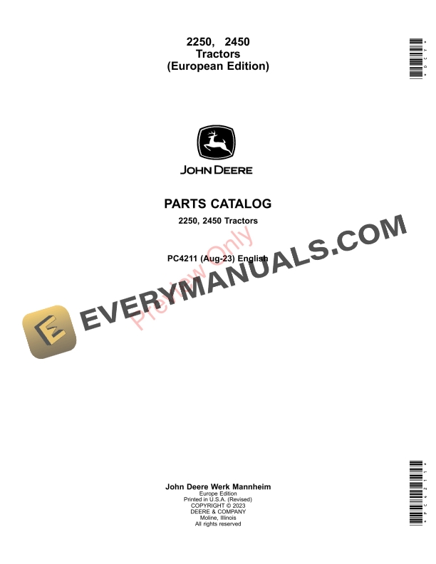 John Deere 2250, 2450 Tractors Parts Catalog PC4211 03AUG23 2 John Deere 2250 2450 Tractors Parts Catalog PC4211 03AUG23 1