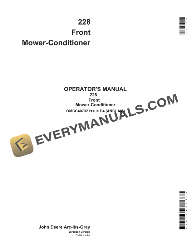 John Deere 228 Front Mower Conditioner Operator Manual OMCC40732 1