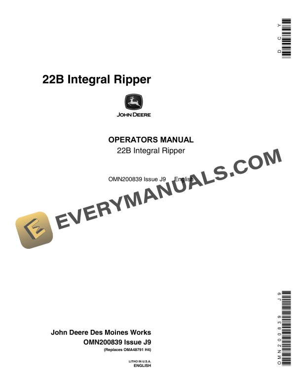 John Deere 22B Integral Ripper Operator Manual OMN200839 1