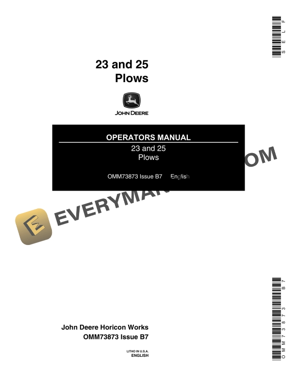 John Deere 23 and 25 Plow Operator Manual OMM73873 1