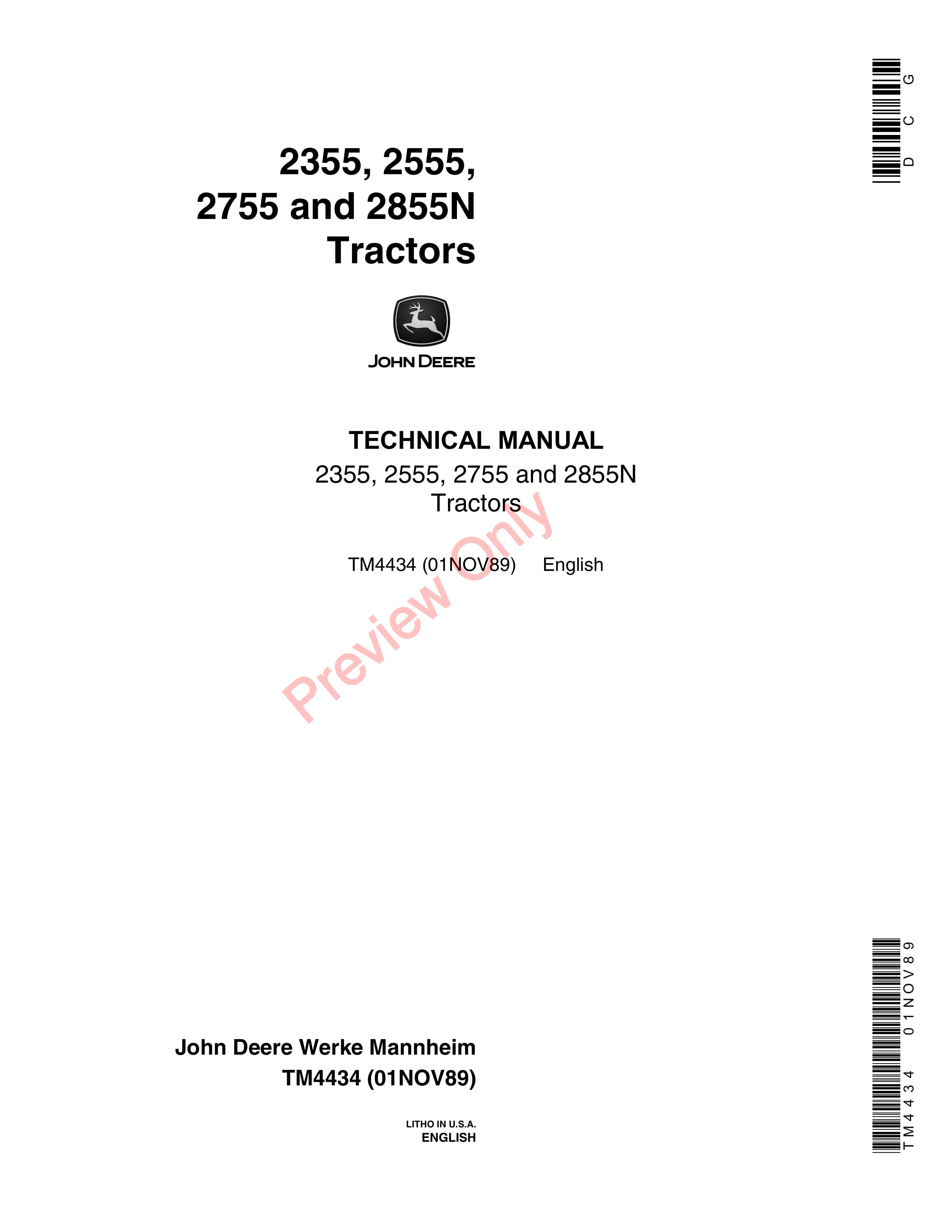 John Deere 2355 2555 2755 and 2855 Tractors Technical Manual TM4434 01NOV89 1