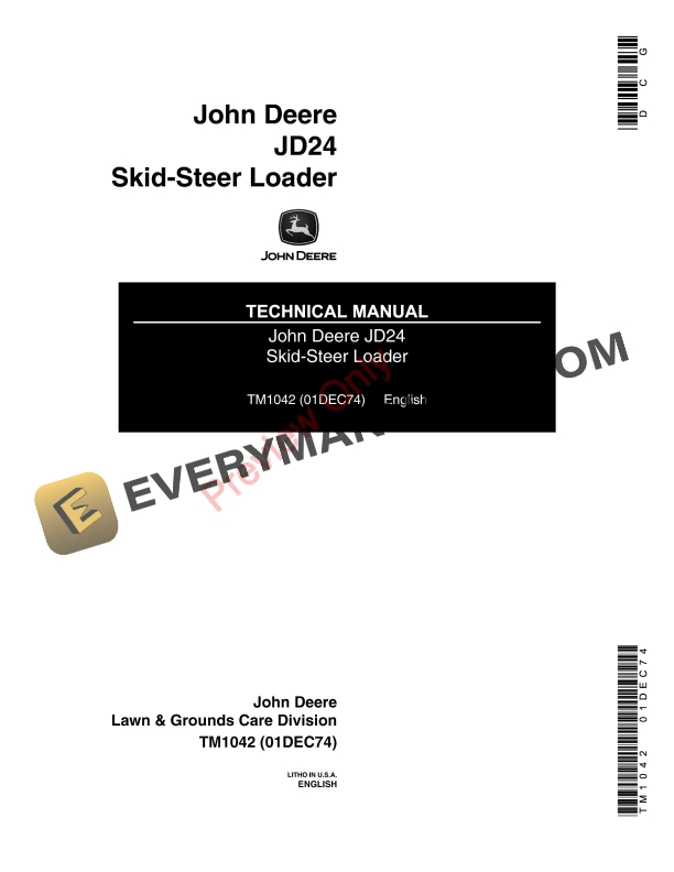 John Deere 24 Skid Steer Loader Technical Manual TM1042 01DEC74 1