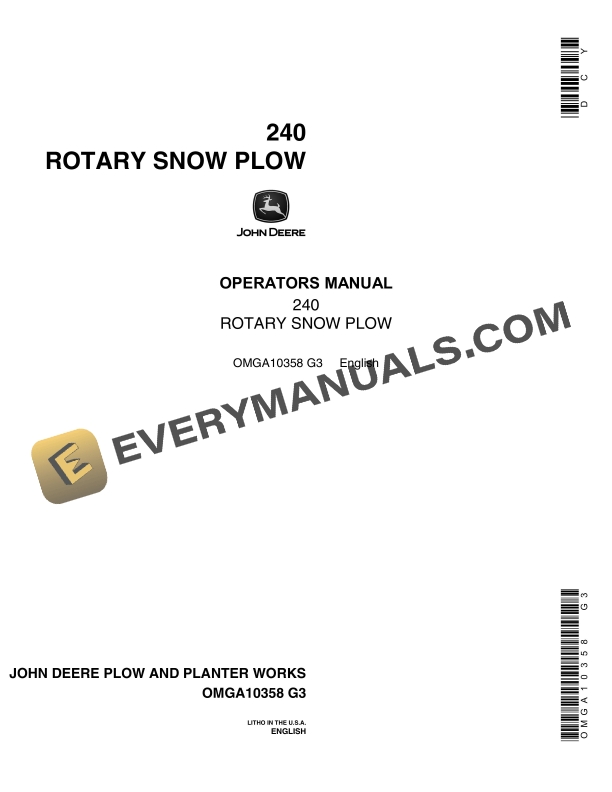 John Deere 240 Rotary Snow Plow Operator Manual OMGA10358