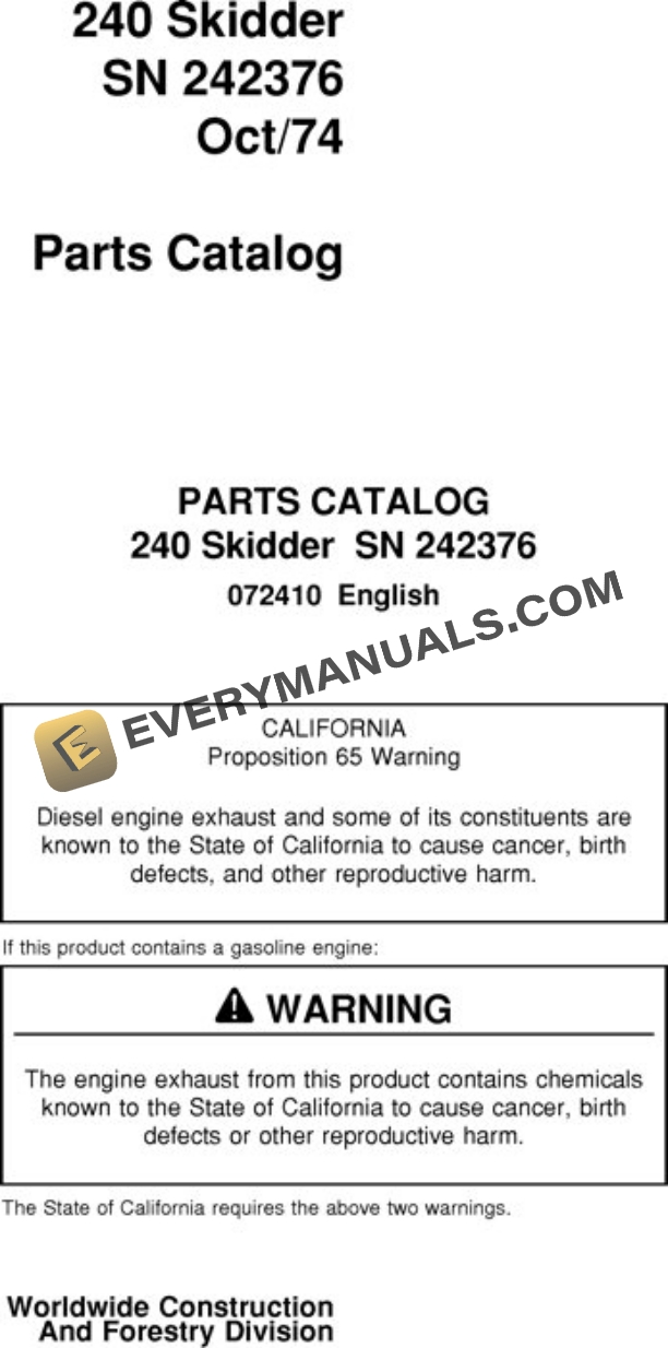 John Deere 240 Skidder Parts Catalog 072410