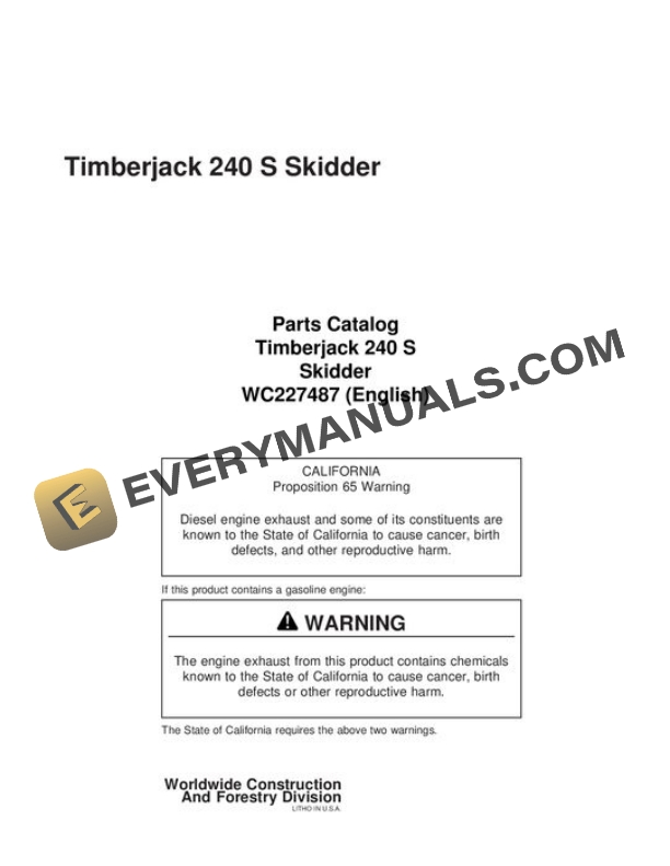 John Deere 240 Skidder Parts Catalog WC227487