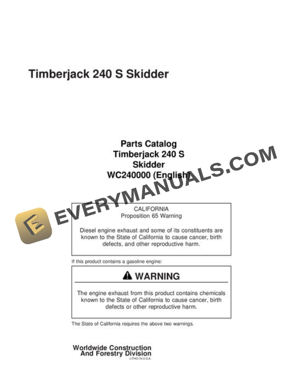 John Deere 240 Skidder Parts Catalog WC240000