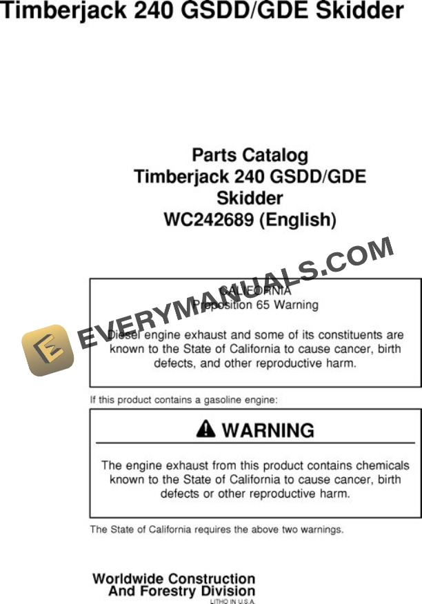 John Deere 240 Skidder Parts Catalog WC242689