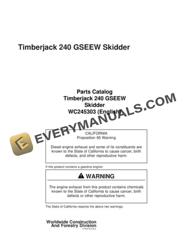 John Deere 240 Skidder Parts Catalog WC245303