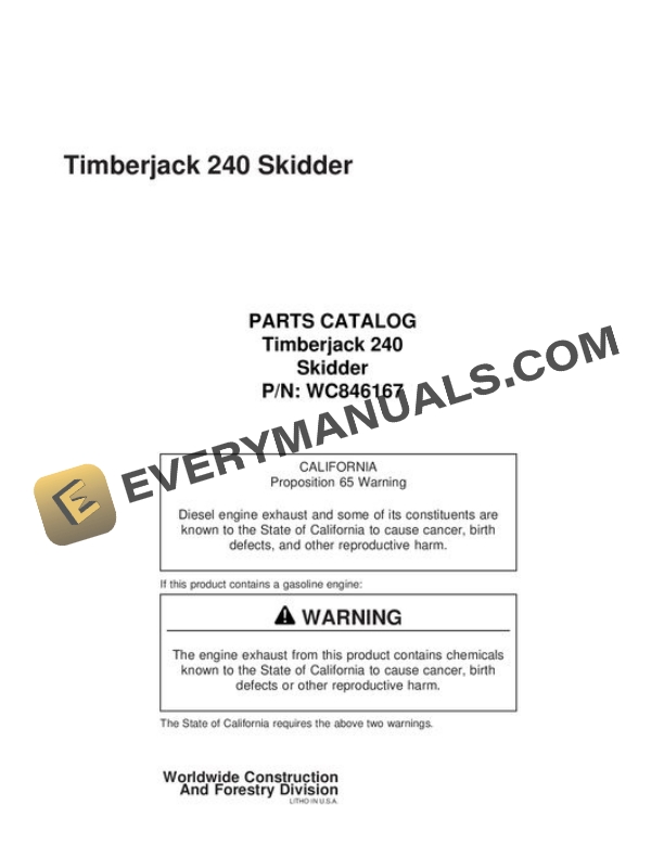 John Deere 240 Skidder Parts Catalog WC846167