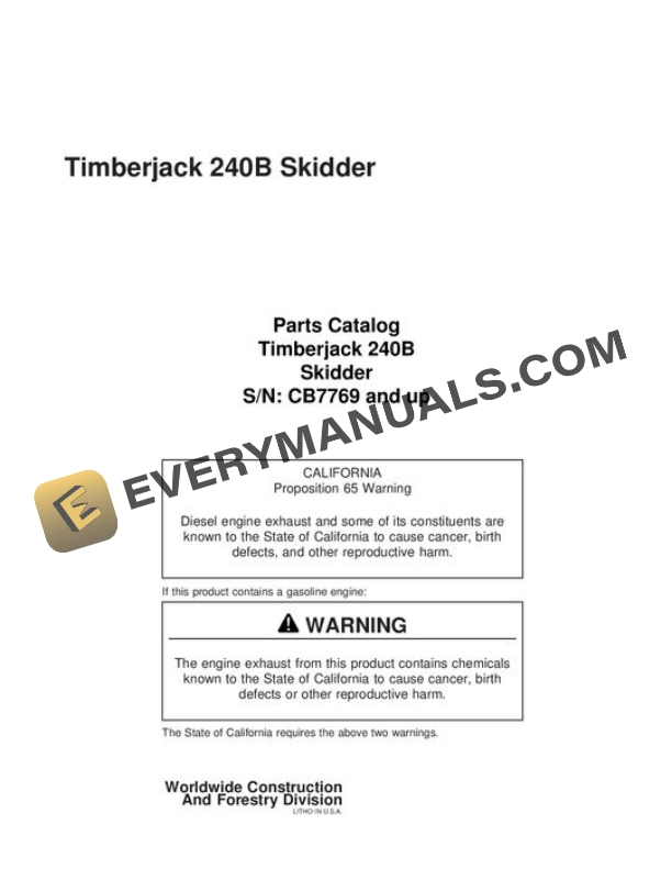 John Deere 240B Skidder Parts Catalog WCF278054