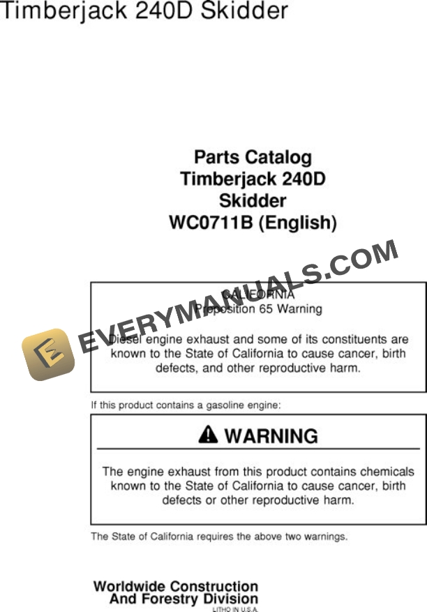 John Deere 240D Skidder Parts Catalog WC0711B