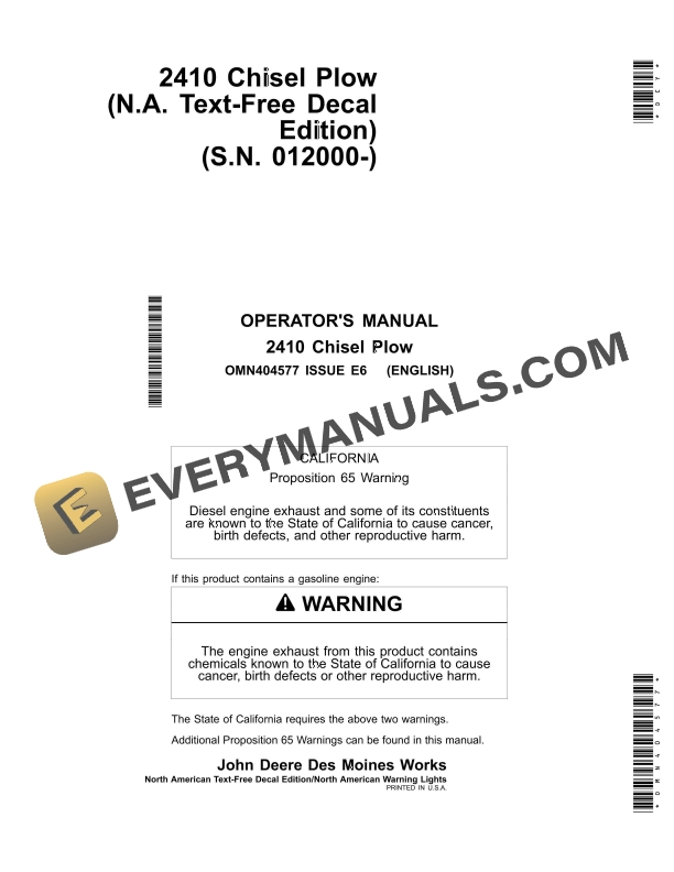 John Deere 2410 Chisel Plow Operator Manual OMN404577 1 John Deere 2410 Chisel Plow Operator Manual OMN404577 1