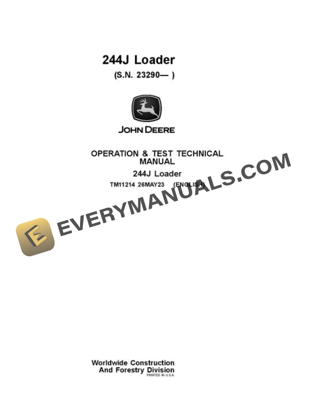 John Deere 244J Loader Test Manual TM11214