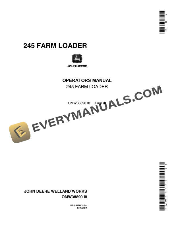 John Deere 245 FARM LOADERS Operator Manual OMW38890 1