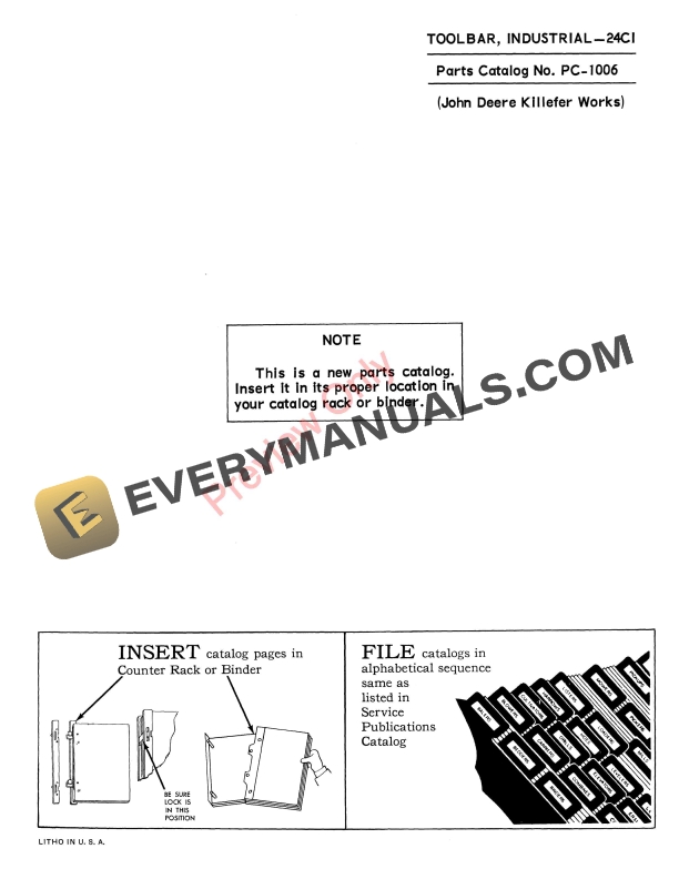 John Deere 24CI Industrial Toolbar Parts Catalog PC1006 01FEB66