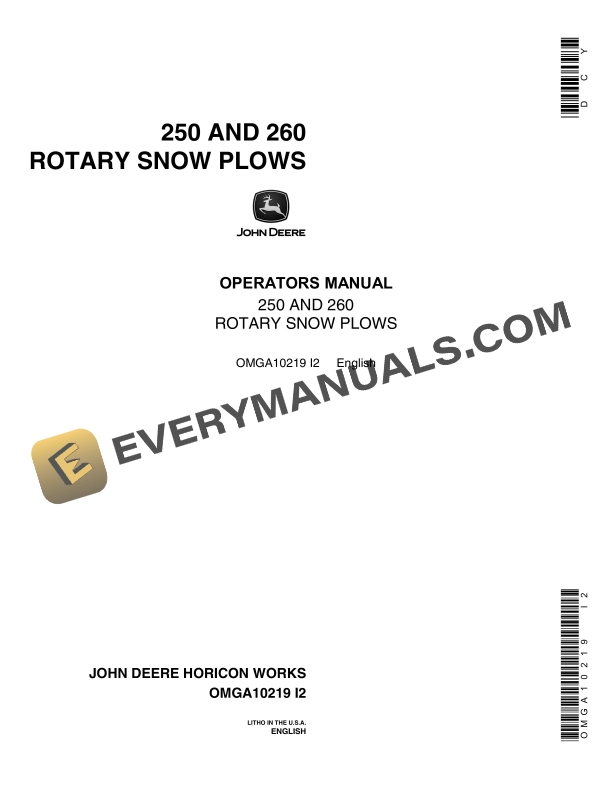 John Deere 250 AND 260 ROTARY SNOW PLOW Operator Manual OMGA10219 1