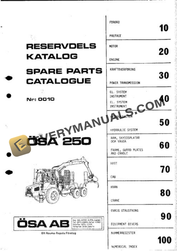 John Deere 250 OSA Forwarder Parts Catalog 2500010