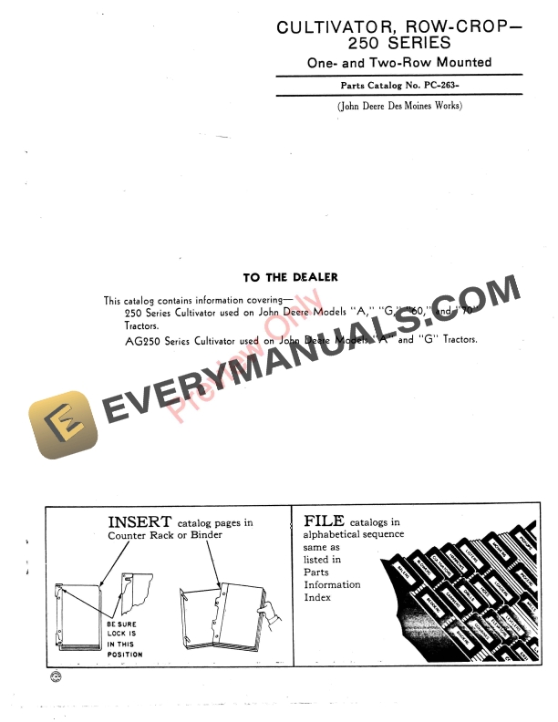 John Deere 250 Series One and Two Row Cultivator Parts Catalog PC263 01DEC56