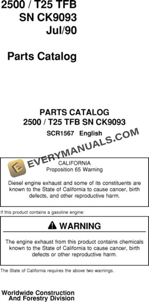 John Deere 2500 T25 Feller Buncher Parts Catalog SCR1567