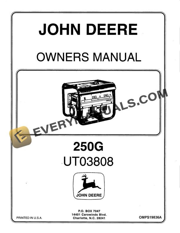 John Deere 250G UT03808 Generators Operator Manual OMPS19836A 1