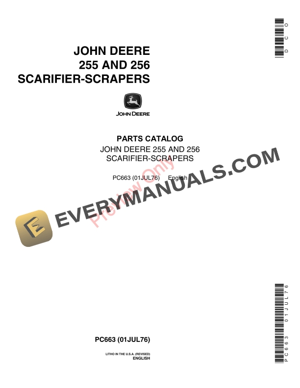 John Deere 255, 256 Scarifier-Scrapers Parts Catalog PC663 01JUL76