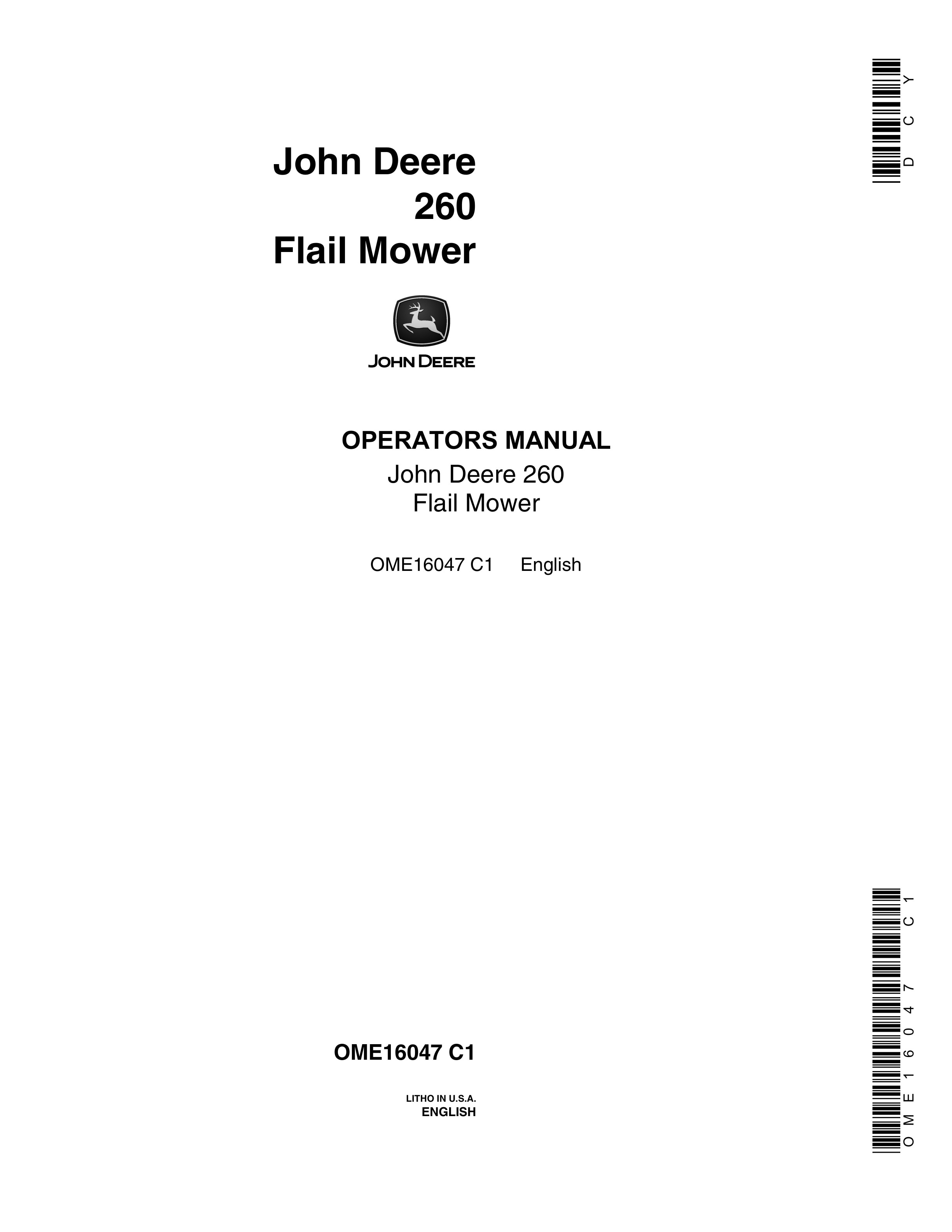 John Deere 260 Flail Mower Operator Manual OME16047 1