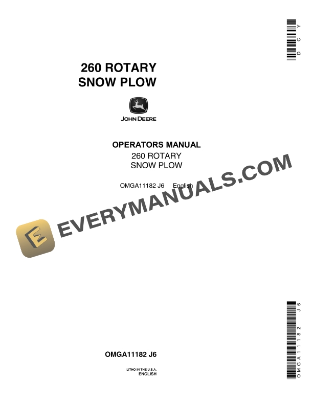 John Deere 260 ROTARY SNOW PLOW Operator Manual OMGA11182 1