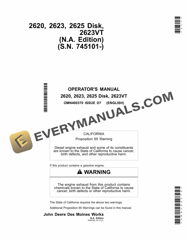 John Deere 2620 2623 2625 2623VT Operator Manual OMN400370 1