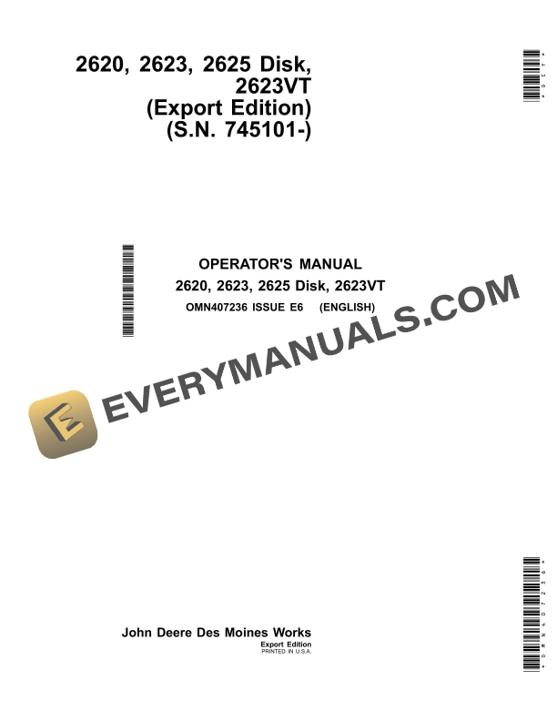 John Deere 2620 2623 2625 2623VT Operator Manual OMN407236 1