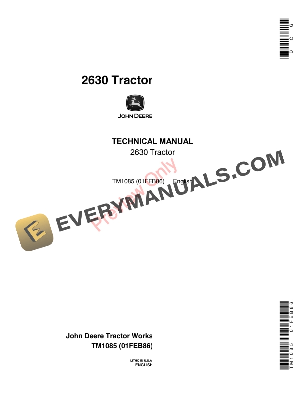 John Deere 2630 Utility Tractor Technical Manual TM1085 01FEB86