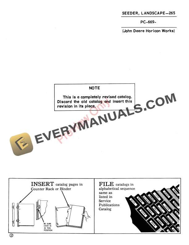 John Deere 265 Landscape Seeder Parts Catalog PC669 01FEB64 1