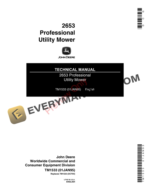John Deere 2653 Professional Utility Mower Technical Manual TM1533 01JAN95